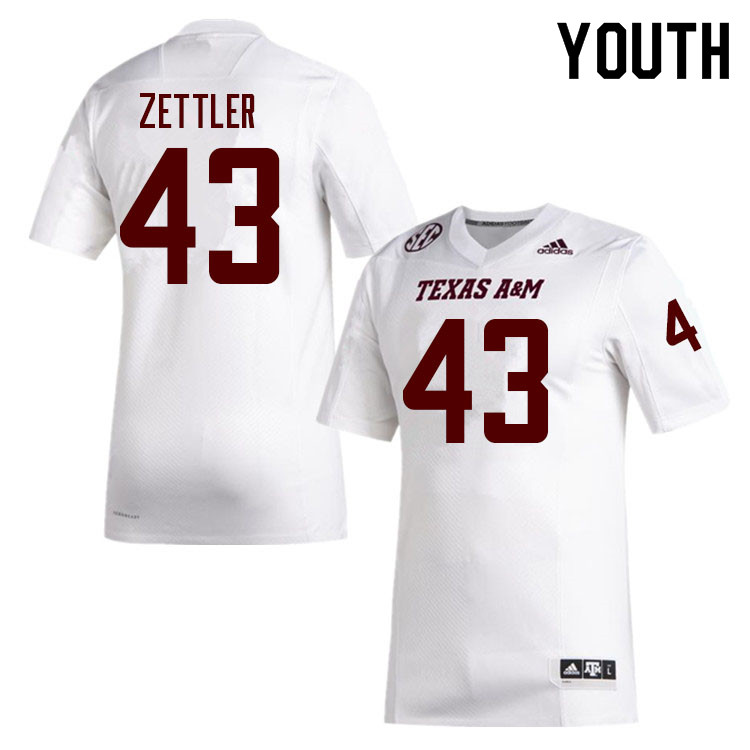 Youth #43 Alex Zettler Texas A&M Aggies College Football Jerseys Sale-White